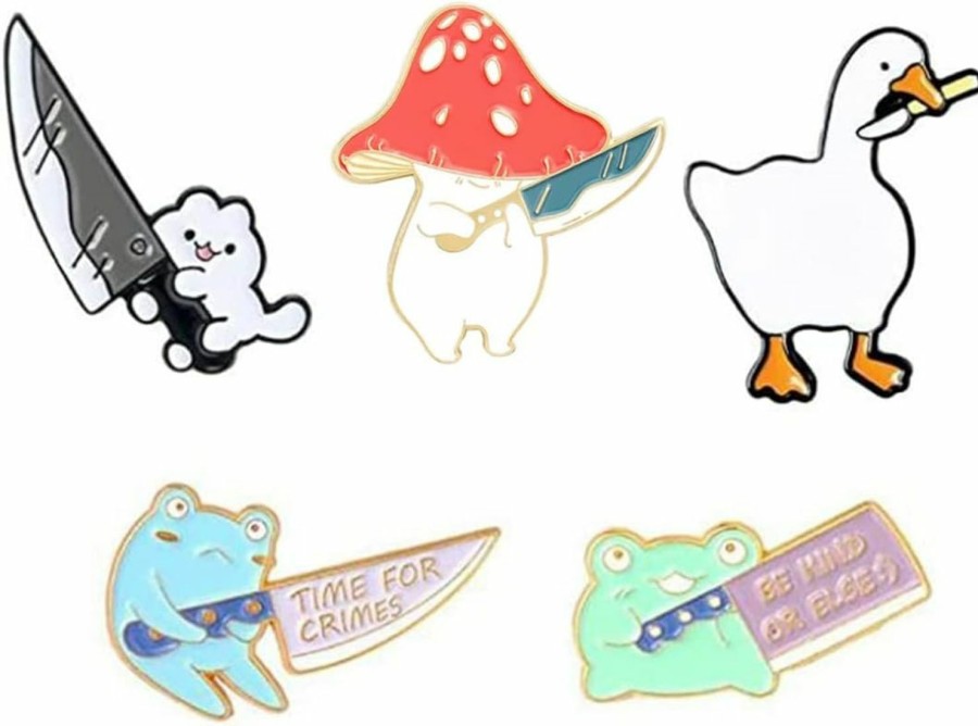 XKYDYF Animal With Knife Enamel Brooch Pin Set For Backpacks Jackets Cute Enamel Pins Anime Pins Cartoon Frog Mushroom Duck With Knife Enamel Brooch Pins For Kids Men Women Online