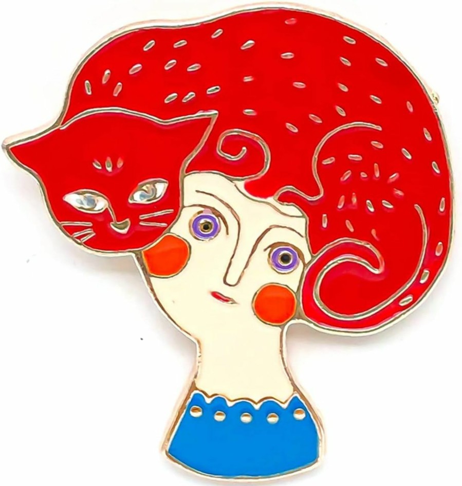 SKYFENGCN Lady Pin With A Cat On Her Head - Cooperation Series - Enamel Lapel Pin - Plated Badge For Clothing, Bags, And Lanyards New