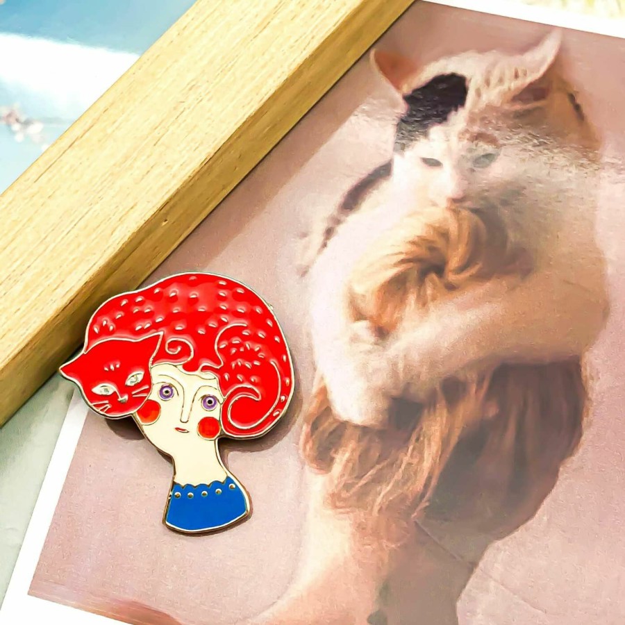 SKYFENGCN Lady Pin With A Cat On Her Head - Cooperation Series - Enamel Lapel Pin - Plated Badge For Clothing, Bags, And Lanyards New