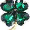 Dtja Green Hearted Rhinestone Clover Leaf Brooch Pin For Women Girls Uni Gold Plated Fashion Crystal Flower Brooches Lapel Pins Lucky Decor Dress Accessories St Patrick'S Day Holiday Festival Party Jewelry Gift Wholesale