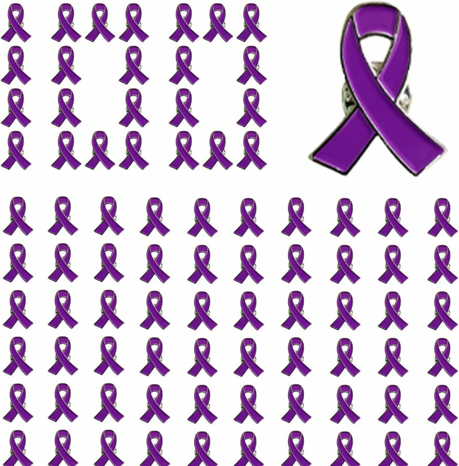 Mzztino 100Pcs Purple Ribbon Lapel Pin Domestic Violence Awareness Brooch Alzheimers Epilepsy Lupus Cancer Awareness Pins Online