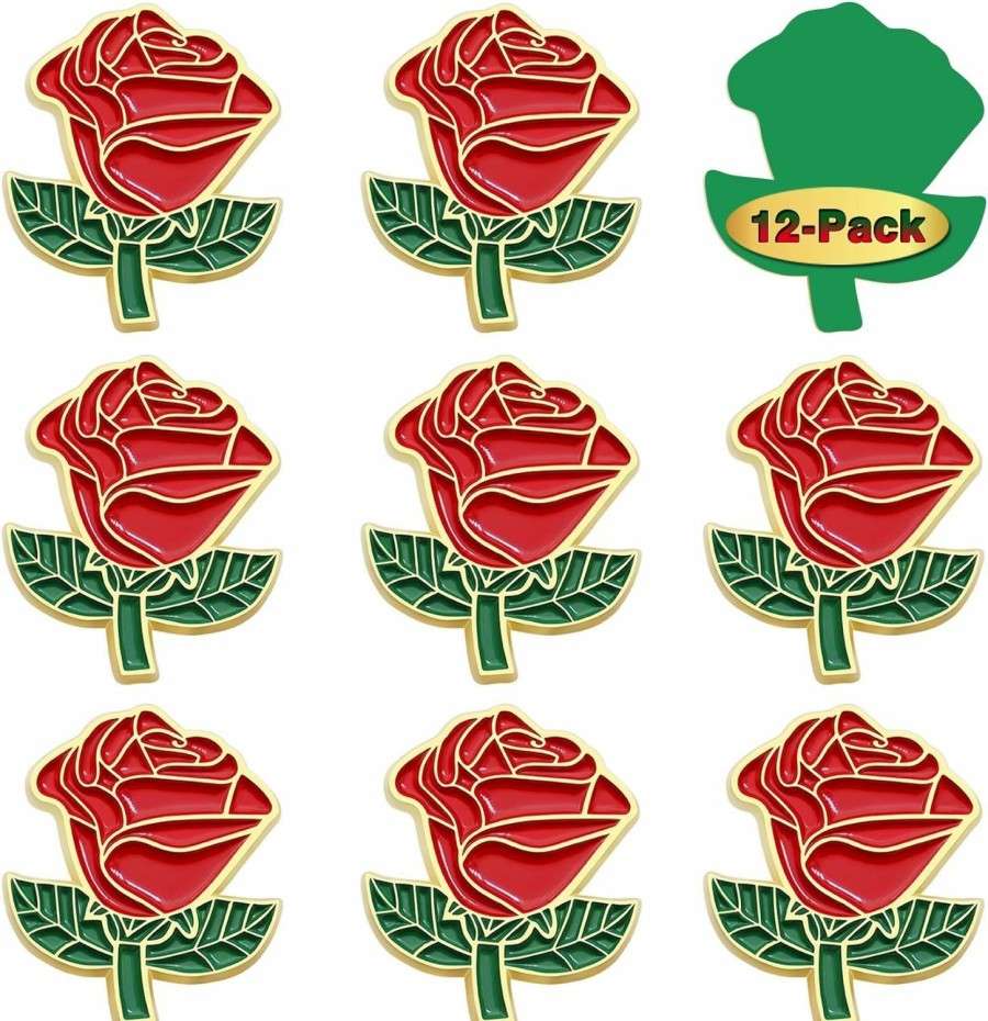 MIDLE 2/12/50/100Pcs Red Rose Flower Enamel Lapel Pin 1.2" -Brooch Badge For Men Women Clothes Bags Hats Hot