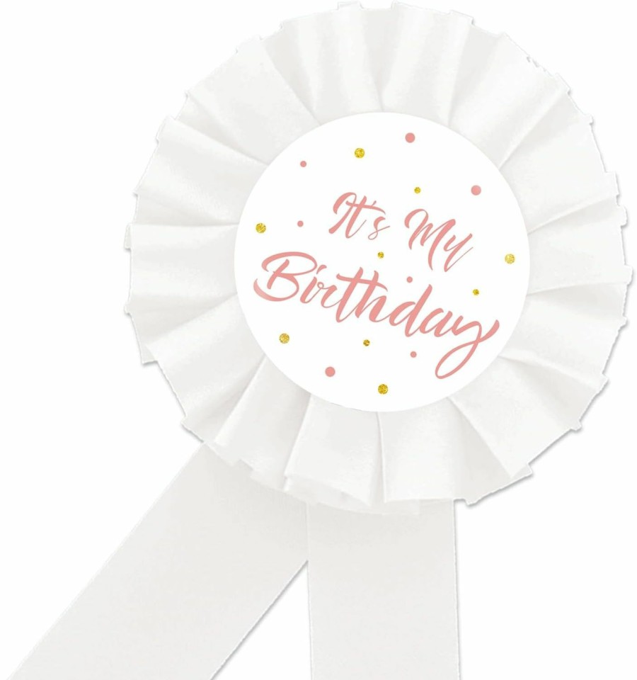 MAONICA It'S My Birthday Tinplate Badge Pin, Happy Birthday Button Pin For Women Men, White Rosette It'S My Birthday Award Ribbon Pin, Happy 18Th, 21St, 25Th, 30Th Birthday Party Decoration Hot