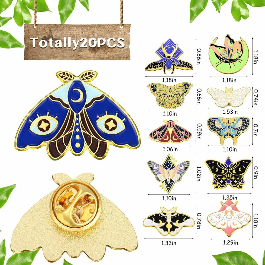 MTLEE Mtlee 20 Pieces Butterfly Pins Set Moth Pins Cute Christmas Backpacks Lapel Pins Kawaii Pins Aesthetic Brooches Badges Gift Cartoon Pins For Steampunk Hats Jackets Jewelry For Women Clothing New