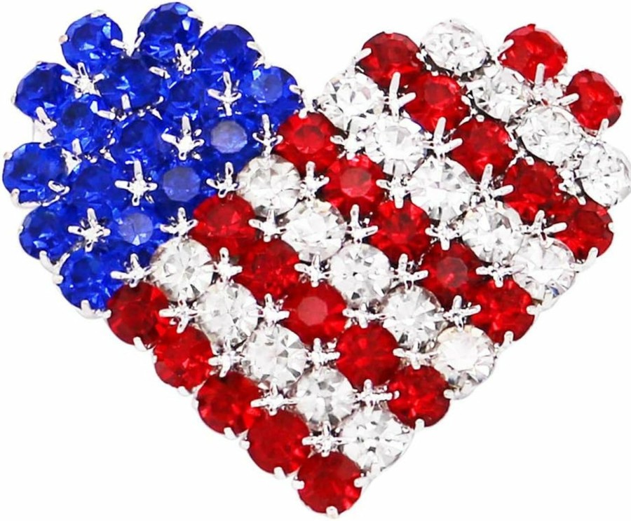 Rosemarie & Jubalee Rosemarie & Jubalee Women'S Usa Patriotic American Flag Crystal Rhinestone Heart Brooch Lapel Pin, 1.5\" New