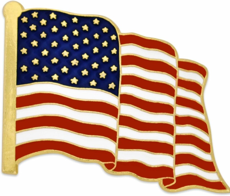 PinMart Pinmart American Flag Lapel Pin Made In The Usa - Gold Or Nickel Plated Enamel Pin Patriotic Rectangular Or Waving United States Country Pin For Coats, Suit Jackets And Lanyards Online