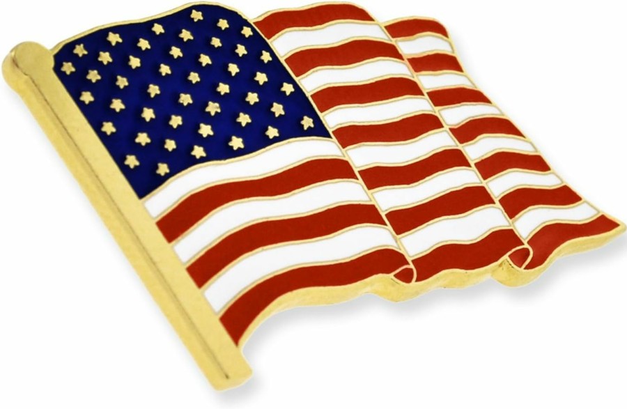 PinMart Pinmart American Flag Lapel Pin Made In The Usa - Gold Or Nickel Plated Enamel Pin Patriotic Rectangular Or Waving United States Country Pin For Coats, Suit Jackets And Lanyards Online