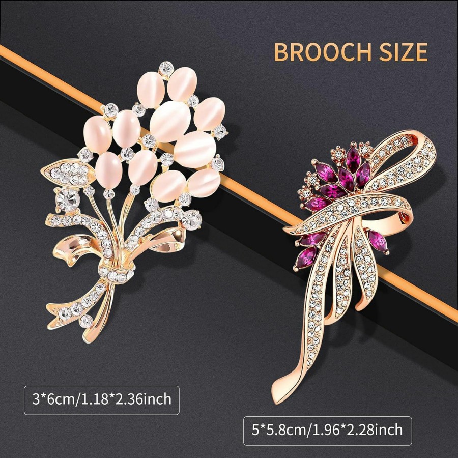 Unaone Unaone Brooches For Women, Set Of 2 Rhinestone Brooch Pins, Elegant Gold Crystal Floral Wedding Bouquet Brooch Wholesale