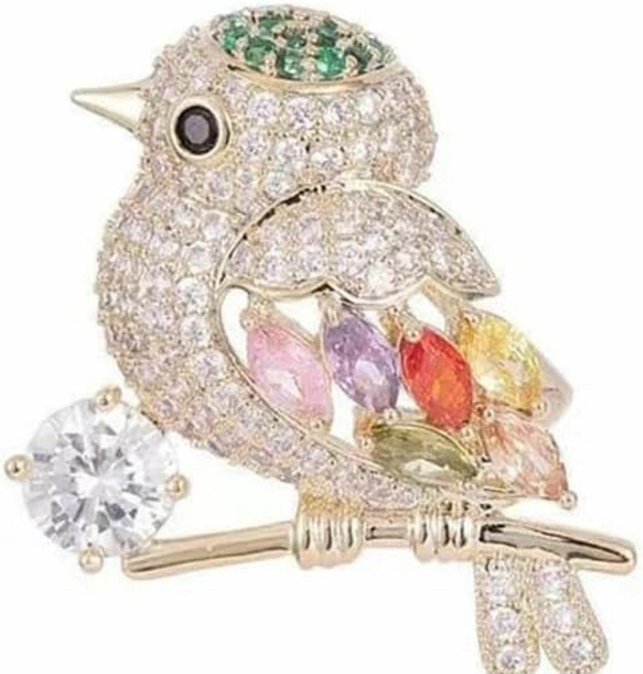 KORKUS Crystal Bird Brooch Branch Magpie Brooch Lucky Bird Styling Corsage Chinese Fashion Brooch Elegant Magpie Cute Lapel Pin Colorful Zirconia Set Lapel Pin Personalized Clothing Accessories Decoration Online