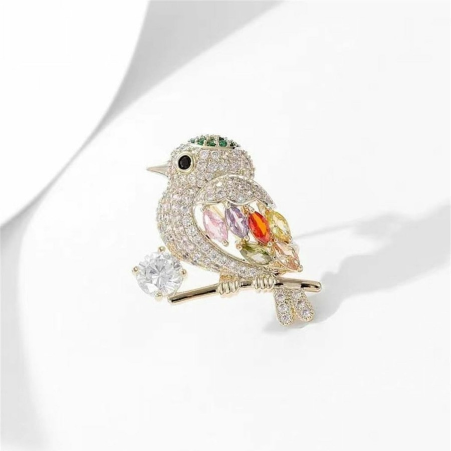 KORKUS Crystal Bird Brooch Branch Magpie Brooch Lucky Bird Styling Corsage Chinese Fashion Brooch Elegant Magpie Cute Lapel Pin Colorful Zirconia Set Lapel Pin Personalized Clothing Accessories Decoration Online