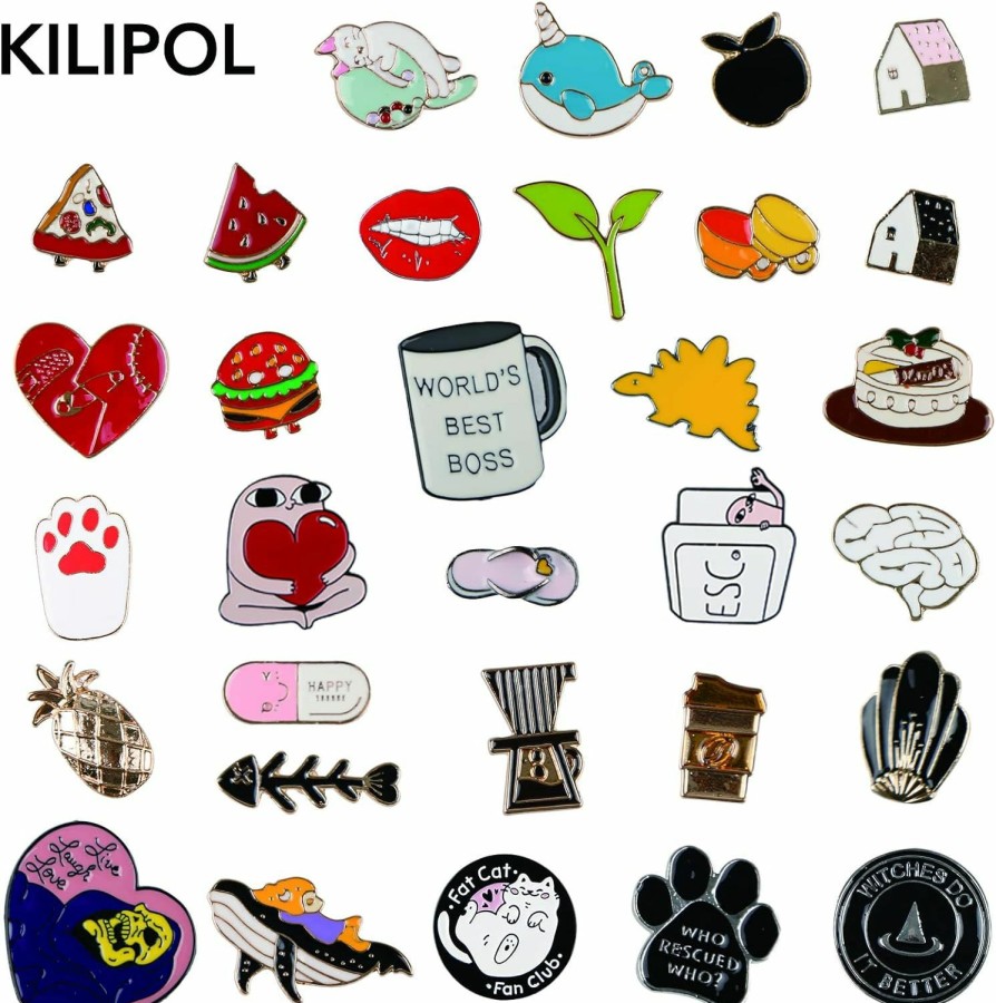 KILIPOL Mixed Enamel Brooch Pins Bulk Set | Decoration Lapel Pin Clothes Accessories Birthday Christmas Festival Gift For Girls Women (Random Style) Wholesale