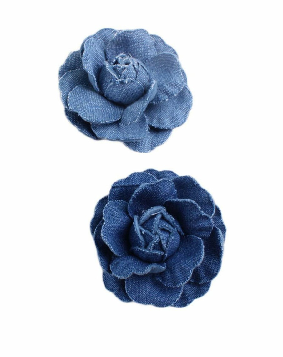 BBTDIN Denim Flower Brooch Blue Denim Flower Hair Clips Blue Jeans Flower Hair Pins Bw21 (Dark Blue) Wholesale