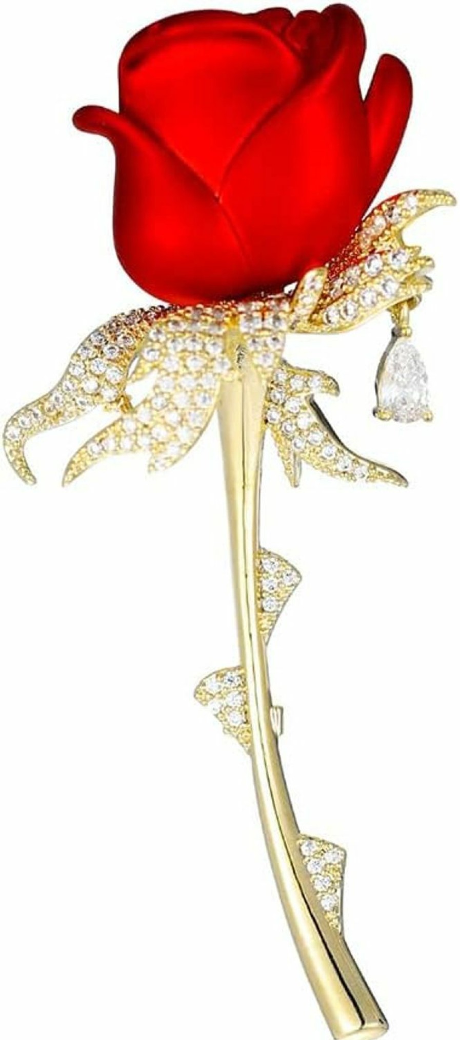 OIDIMS Red Rose Flowers Brooches Pins Rhinestone Brooch Cubic Zirconia Classic For Party Dance Wedding Banquet For Elegant Women Beautiful Girls Lapel Pins Dress Suit Bouquet Ceremony Accessories Jewelry Best