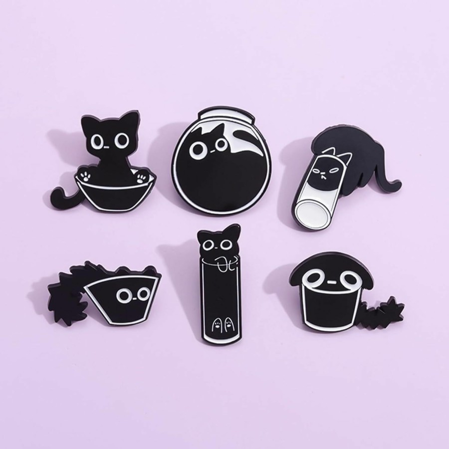 Gillna Black Cat Enamel Pins For Women Girl Cute Animal Enamel Brooch Pins For Jackets Playful Cat Enamel Brooch Badge Diy Accessories Decor(All) Hot