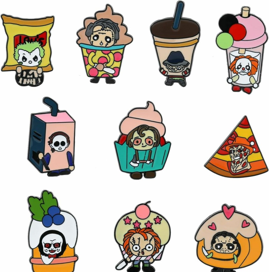 feimeng jewelry 9Pcs Horror Movie Character Pins For Backpack - Halloween Cute Cartoon Brooches For Fans, Funny Hat Bookbag Bag Clothes Enamel Pins Set Accessories Gifts Wholesale