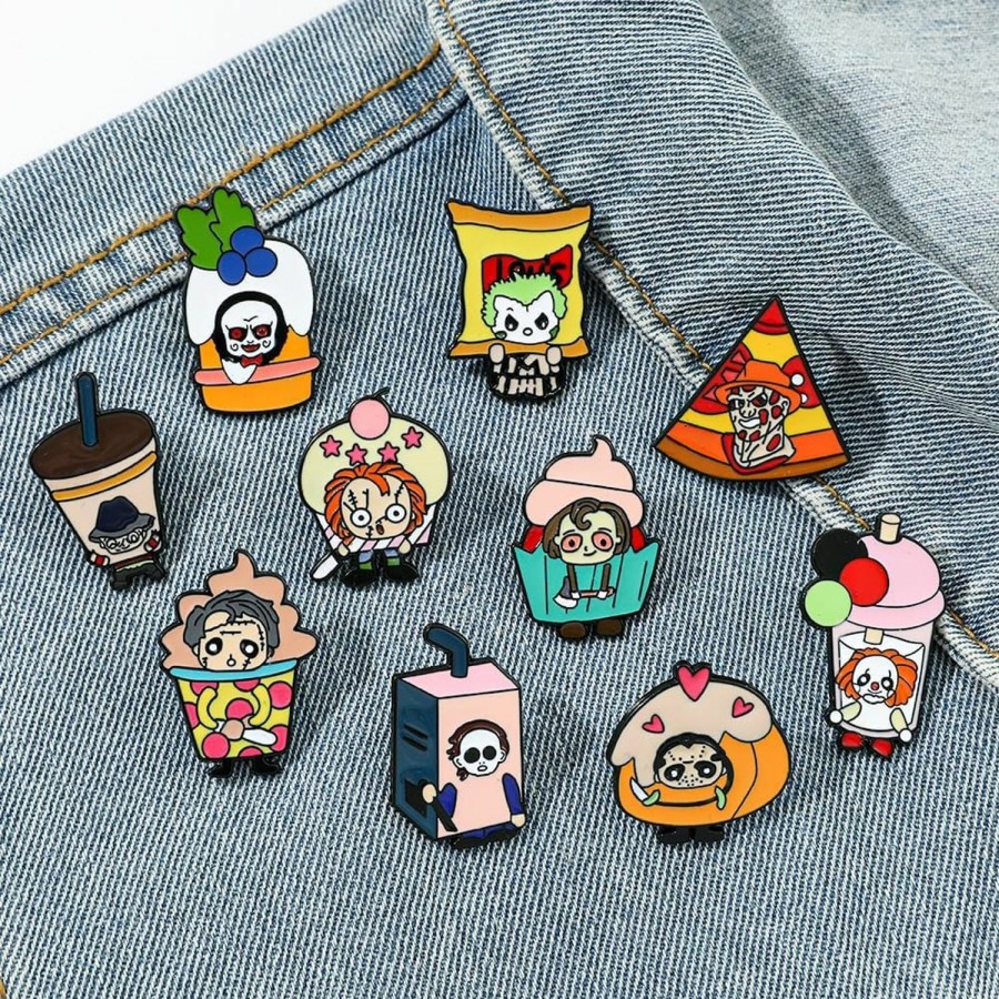 feimeng jewelry 9Pcs Horror Movie Character Pins For Backpack - Halloween Cute Cartoon Brooches For Fans, Funny Hat Bookbag Bag Clothes Enamel Pins Set Accessories Gifts Wholesale