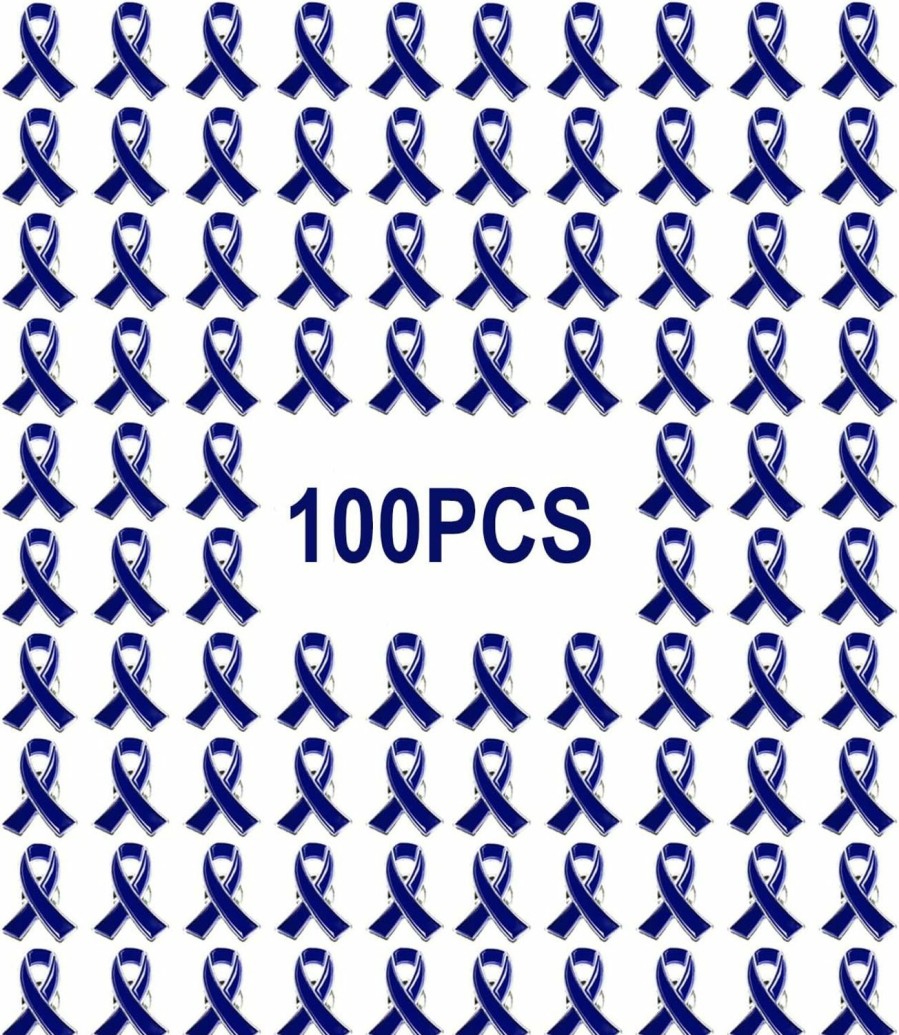 Mzztino 100Pcs Dark Blue Ribbon Awareness Pins Colon Cancer Child Abuse Awareness Rectal Cancer Awareness Enamel Lapel Brooches Pins Clearance