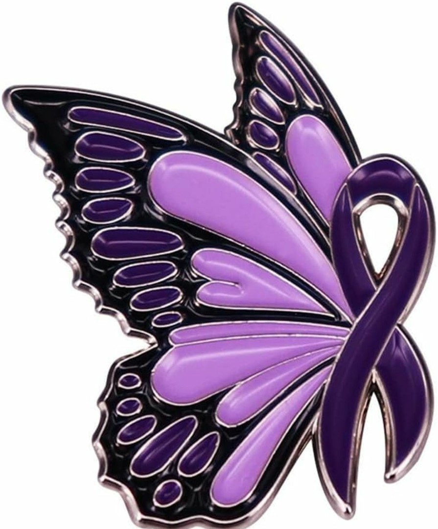 Ficsowy Ficsowy Enamel Pins Purple Ribbon Awareness Butterfly Pin Domestic Violence Awareness Badge Peace Courage Survival Butterfly Self-Protection Gift For Friends Best