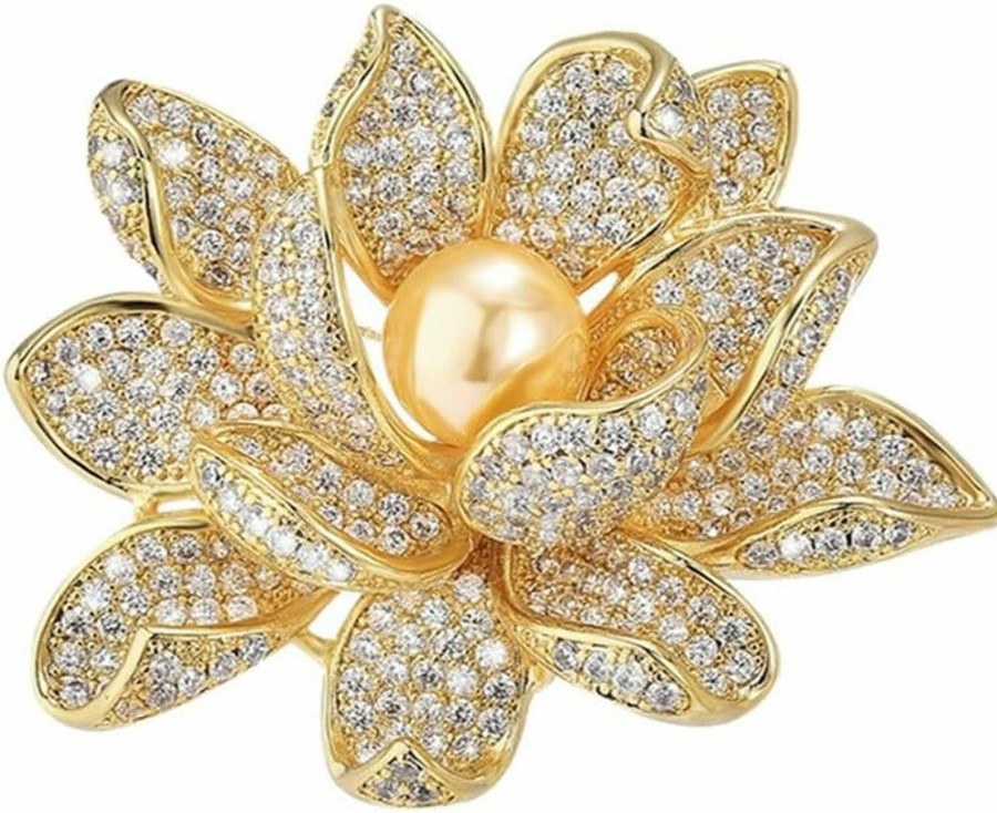 EMEGCY Emegcy Flower Brooch For Women Girls Flower Rhinestone Brooch Gold Plated Lapel Pin Clothing Accessory Wedding Gift Fashion Jewelry For Mom Wife Best