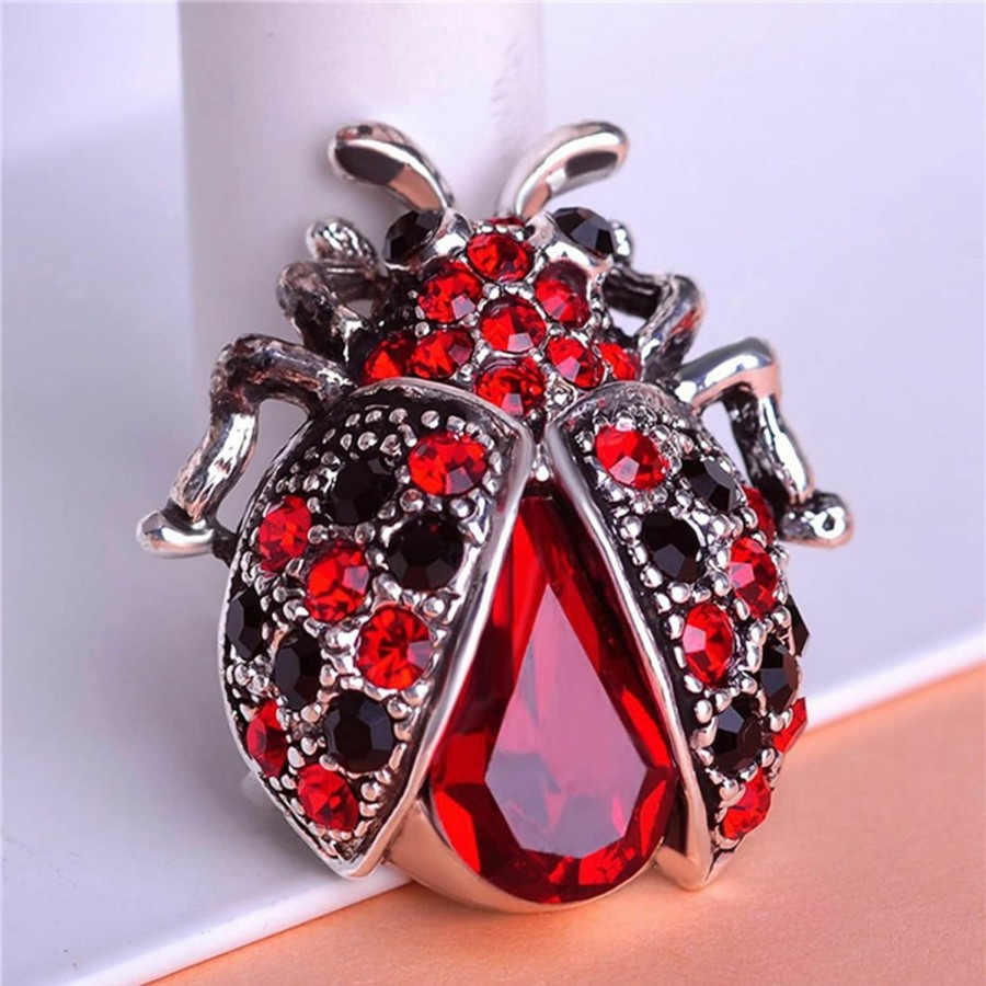 JUNYY Junyy Vintage Beetle Insect Brooches Cute Crystal Rhinestone Small Animal Brooch Pins Diy Decoration(Silver Red) Hot