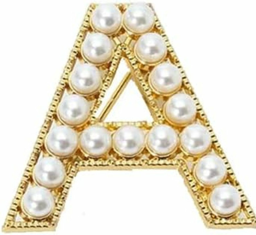 BELUCKIN Elegant Gold Plated Simulated Pearl Initial Letter Brooch Pins For Women Girls Best