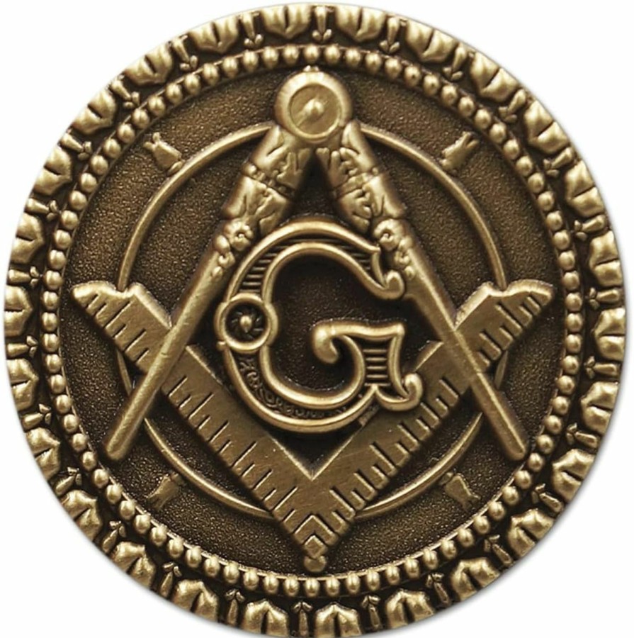 The Masonic Exchange Square & Compass Round Masonic Lapel Pin - [Antique Brass Finish][1'' Diameter] Online