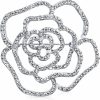 Bling Jewelry Large Fashion Statement Sparkling Party Rose Flower Shape Open Pave Crystal Wedding Brooch Scarf Pin For Women Silver Tone Rhodium Plated Hot