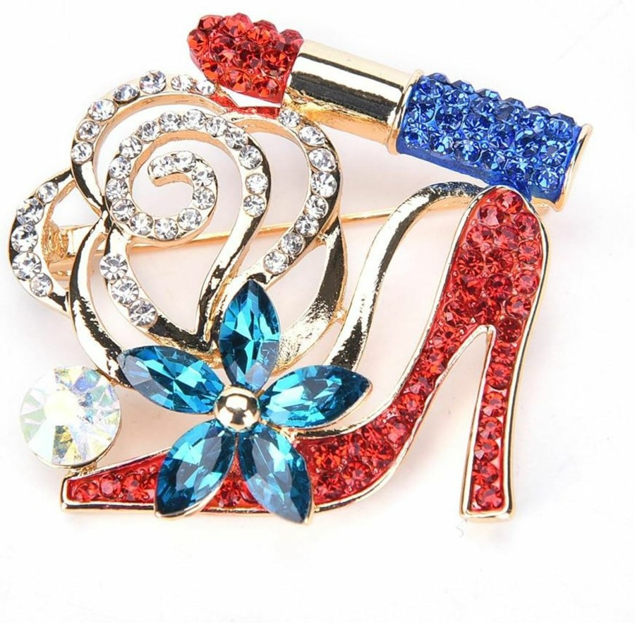 37YIMU Lip Stick And High Heel Brooch For Women'S Fashion Crystal Brooch Pin New