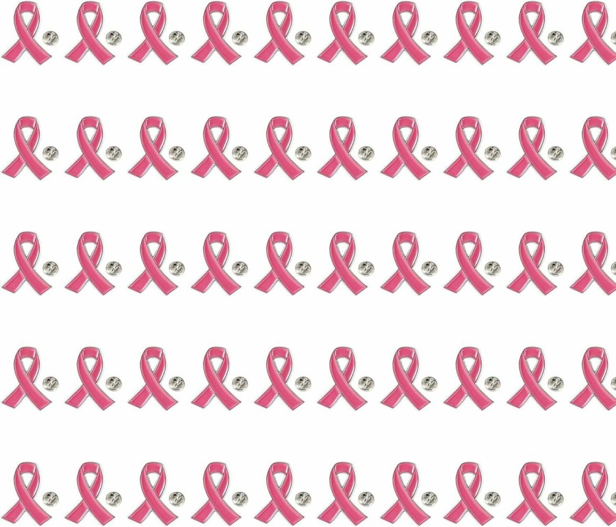 TANG SONG Tang Song 50Pcs 0.9''X1.57'' Breast Cancer Awareness Lapel Pins Pink Ribbon Pins Hope Ribbon Lapel Pins For Charity Recognition, Public Event, Fundraiser, Survivor Campaign New