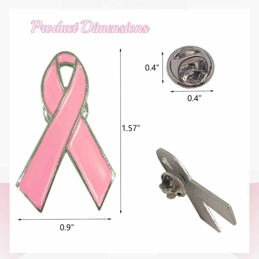 TANG SONG Tang Song 50Pcs 0.9''X1.57'' Breast Cancer Awareness Lapel Pins Pink Ribbon Pins Hope Ribbon Lapel Pins For Charity Recognition, Public Event, Fundraiser, Survivor Campaign New