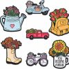 Gillna Colorful Flower Enamel Pins For Women Kids,7 Pieces Knapsack Kettle Galoshes Pickup Truck Gardening Enamel Brooch Pins Cartoon Plant Brooch Badge Pins For Jackets Backpacks Wholesale