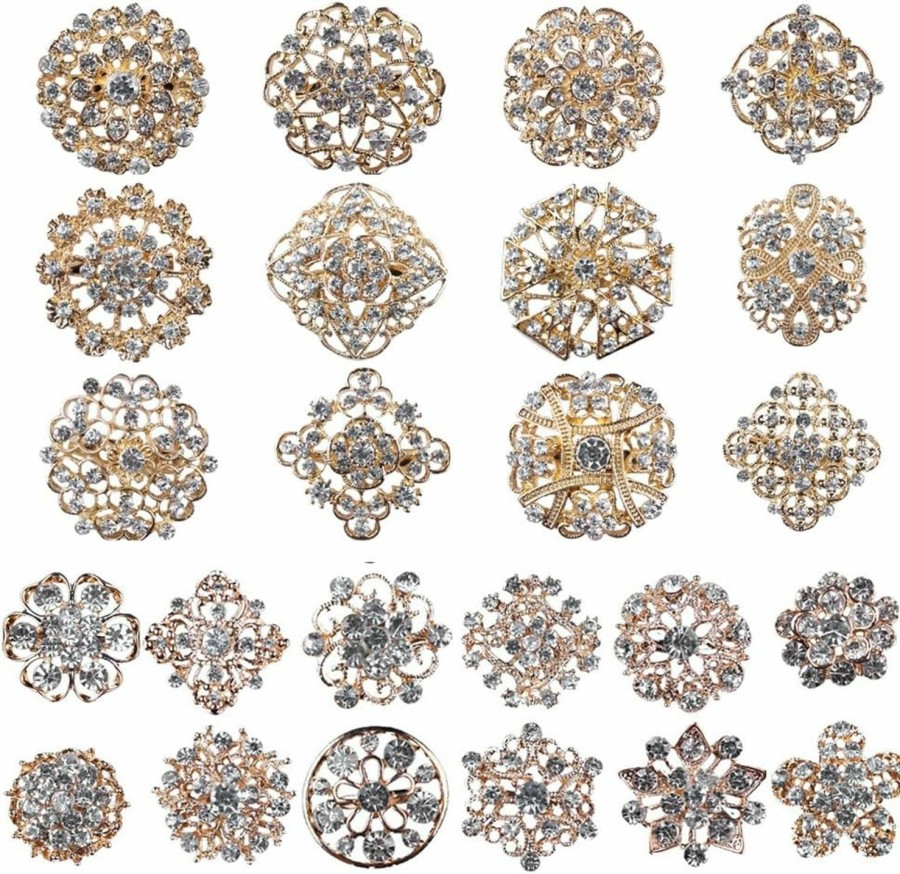 Mutian Fashion Lot 24Pc Clear Rhinestone Crystal Flower Brooches Pins Best