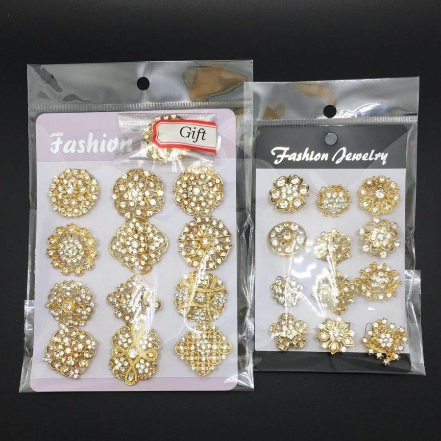 Mutian Fashion Lot 24Pc Clear Rhinestone Crystal Flower Brooches Pins Best