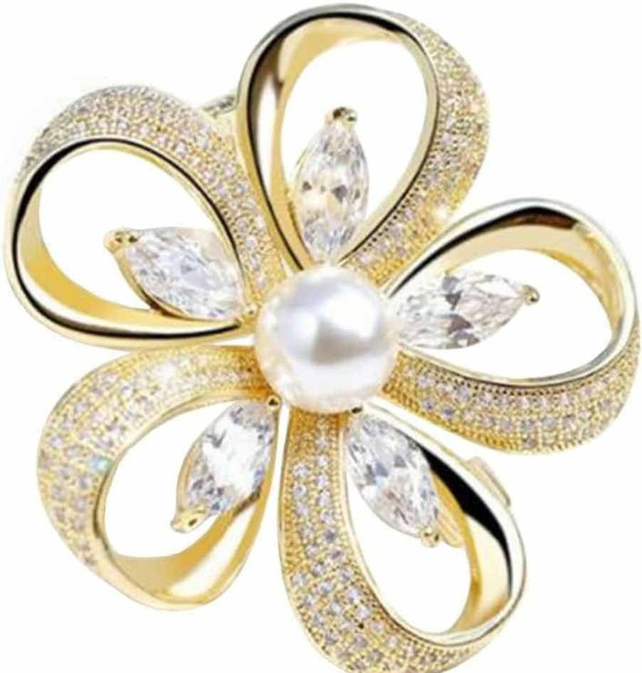 GUMEGE Elegant Rhinestone Flower Brooch Pin Flower Crystal Pins Brooches For Women'S Clothing Shawl Clip Pearl Women'S Flower Button Pin Clearance