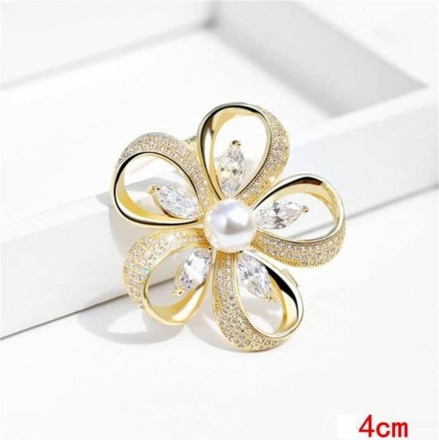 GUMEGE Elegant Rhinestone Flower Brooch Pin Flower Crystal Pins Brooches For Women'S Clothing Shawl Clip Pearl Women'S Flower Button Pin Clearance