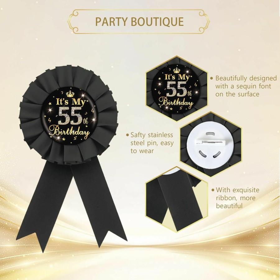 ROSTYAKZ It'S My 55Th Birthday Tinplate Badge Pin, Gold Diamond Happy 55Th Birthday Button Pin, 55 & Fabulous Birthday Black Rosette Award Ribbon Pin For Women, Brooch Buttons For Fifty Five Years Old Birthday Party Decoration Online