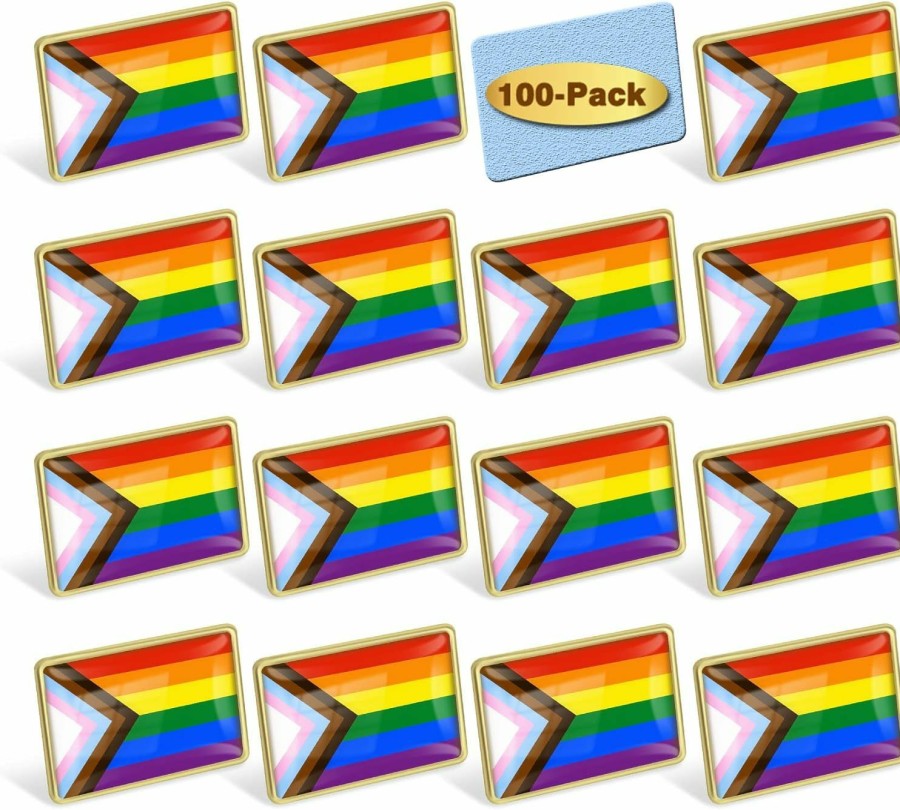 MIDLE 6/20/50/100/200Pcs Progress Pride Lapel Pins Bulk- Lgbt Transgender Rainbow Lesbian Biual Gay Progressive Pin Brooch Badge For Men Women Clothes Bags Hats Wholesale