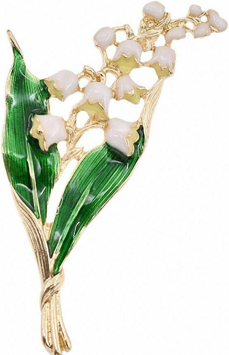 Jana Winkle Jana Winkle Alloy Enamel White Floral Leaf Brooch Lily Of The Valley Gold Brooch Pin Online