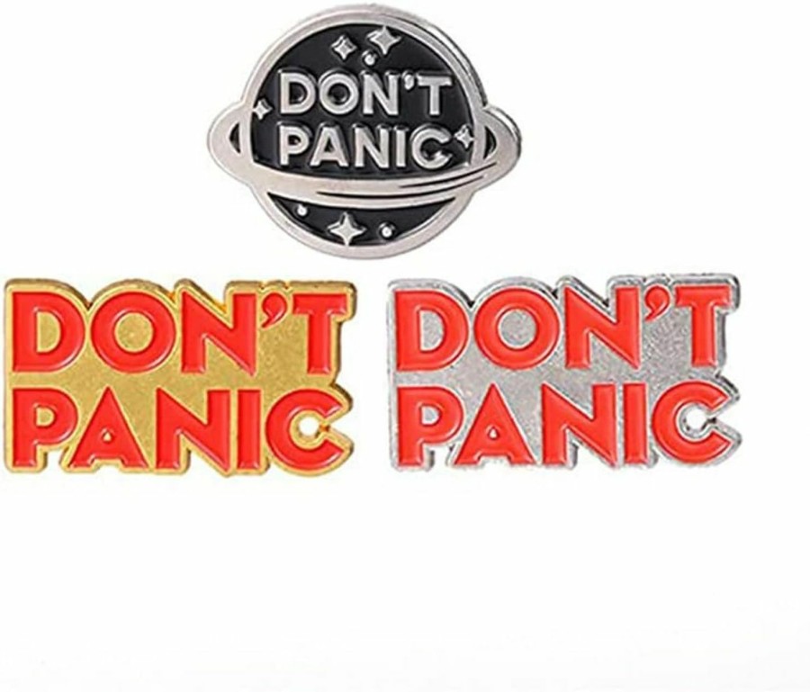 AFSJEEP Afsjeep 3 Pieces 'Don'T Panic' Enamel Pin Golden Silver Planet Club Brooch Lapel Pin Cartoon Space Globe Enamel Pin For Women Bag Clothes Lapel Badge Jewelry Gift New