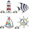 Acxico Acxico 4Pcs Creative Metal Cartoon Brooch Set Sailboat Lighthouse Rudder Tropical Fish Shape Lapel Pin Jacket Denim Collar Backpack Pin Hot