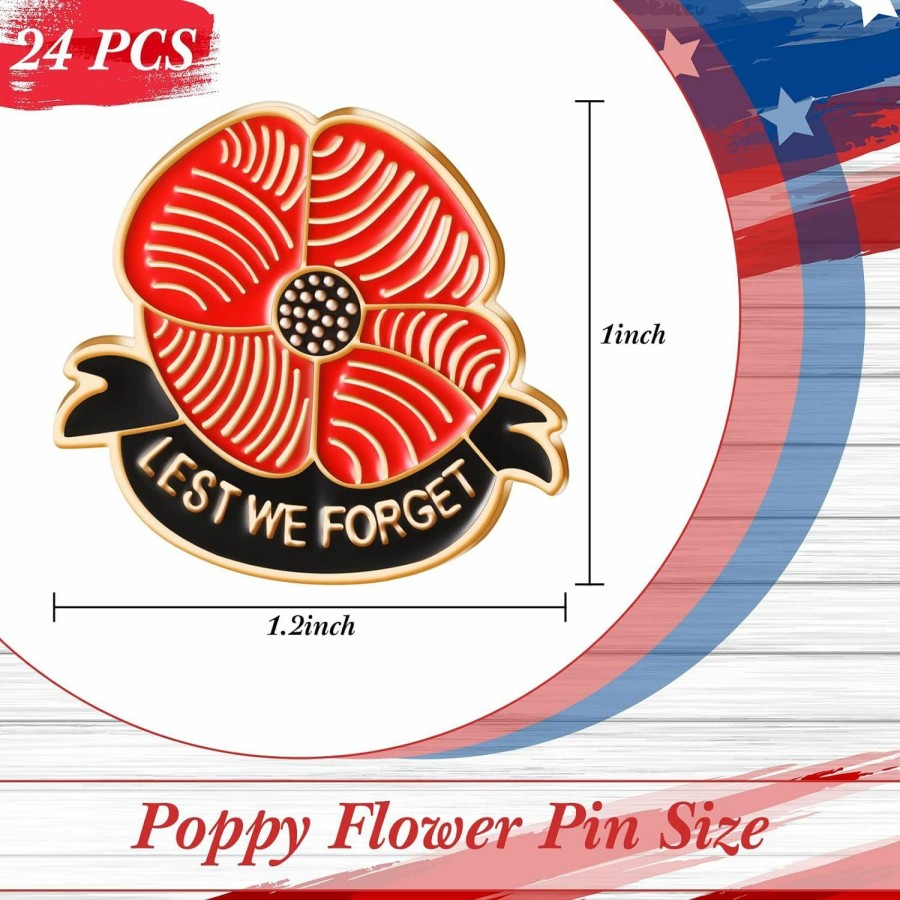 WILLBOND Willbond Poppy Flower Brooch Pins Metal Lapel Pin Memorial Day Gift Lest We Forget Poppy Pin Red Black Poppy Pin For Women Men Soldier Veterans Day Remembrance Day Poppy Badge Clearance