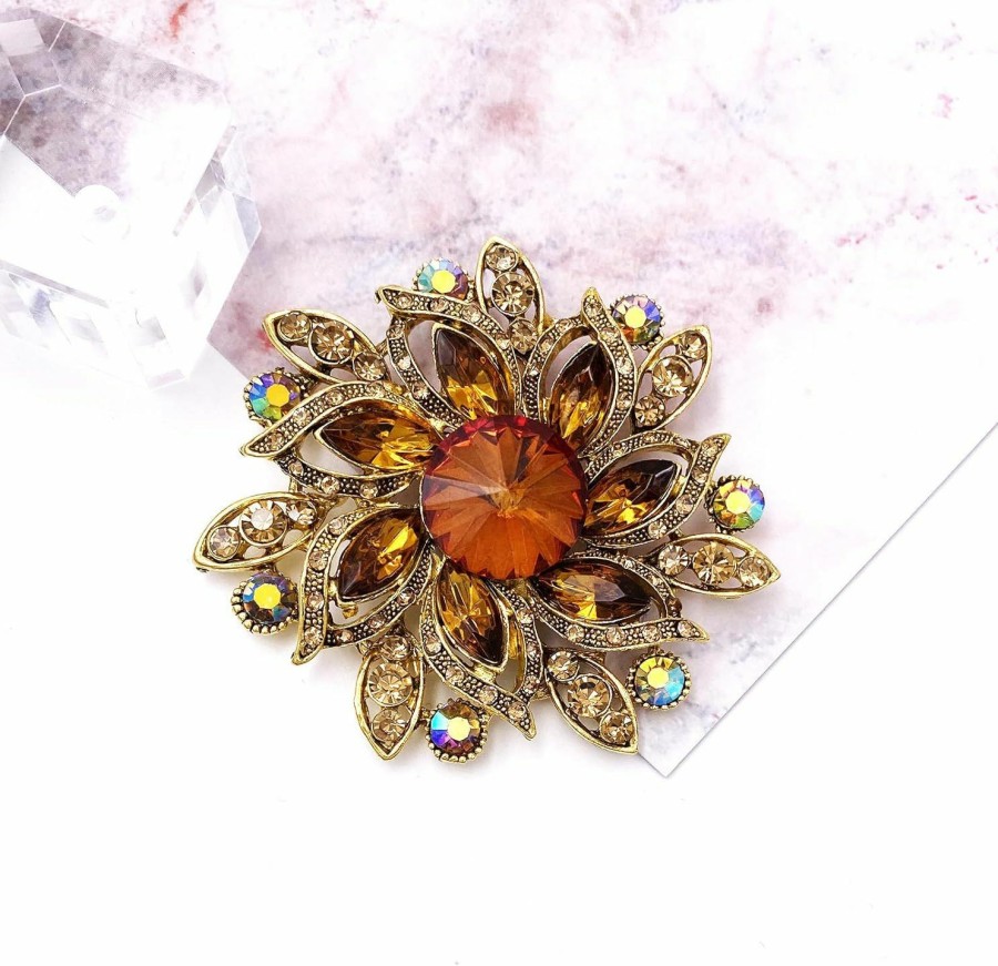 LAXPICOL Laxpicol Vintage Women'S Austrian Crystal Elegant Flower Brooch Wedding Broach Pin Hot