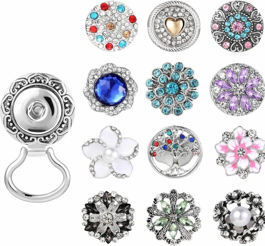 MJartoria Mjartoria Interchangeable Snap Buttons Centerpiece Rhinestone Eye Glass Holding Brooch (12Pcs Blue-Rhinestone) Clearance