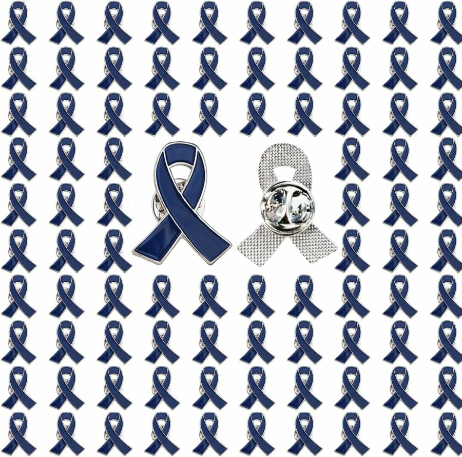 TSYMINQC 100 Pieces Dark Blue Ribbon Pins Child Abuse Awareness Colon Rectal Cancer Arthritis Awareness Enamel Lapel Brooches Online