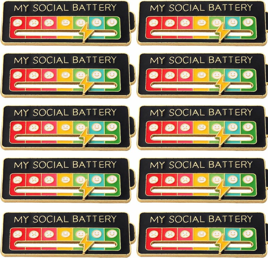 vizethru Social Battery Pin - My Social Battery Creative Lapel Pin, Fun Enamel Emotional Pin 7 Days A Week Hot