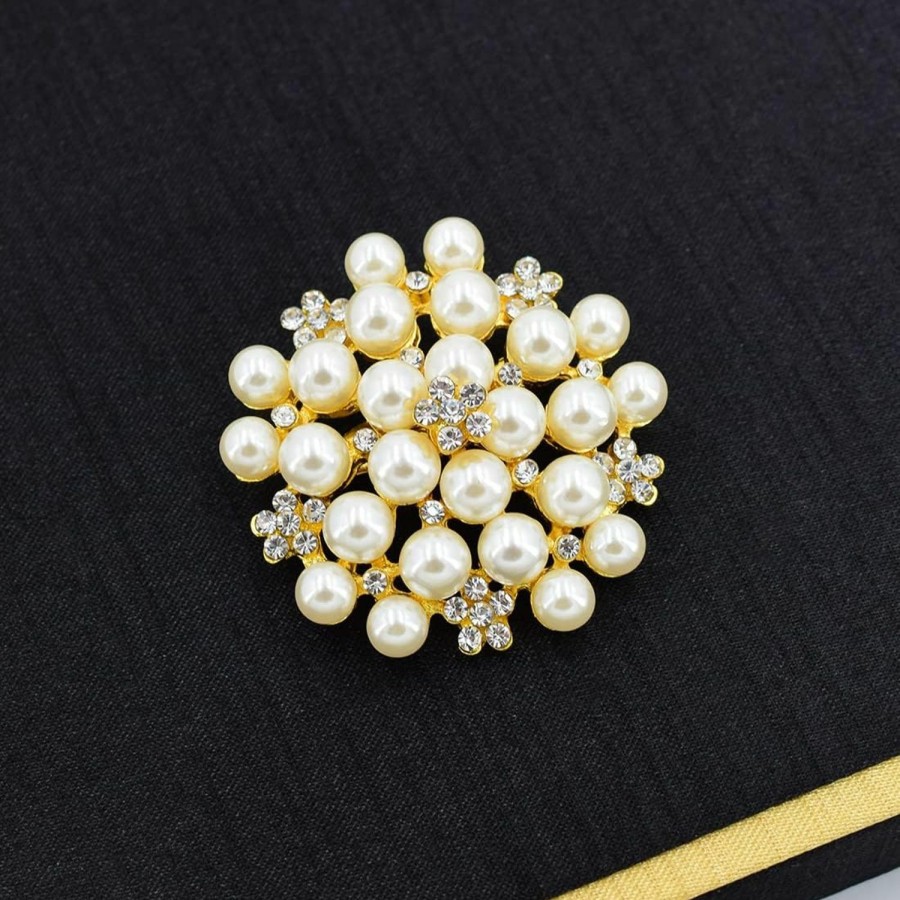 Yilanair Elegant Pearl Floral Crystal Brooch Pin Set For Wedding Bridal Best