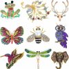 Hicarer Hicarer 9 Pieces Women Brooches Pins Bulk Set Rhinestone Animal Insect Crystal Pins Butterfly Dragonfly Hummingbird Owl Peacock Brooch Pin For Women Girls Gifts, 9 Styles New