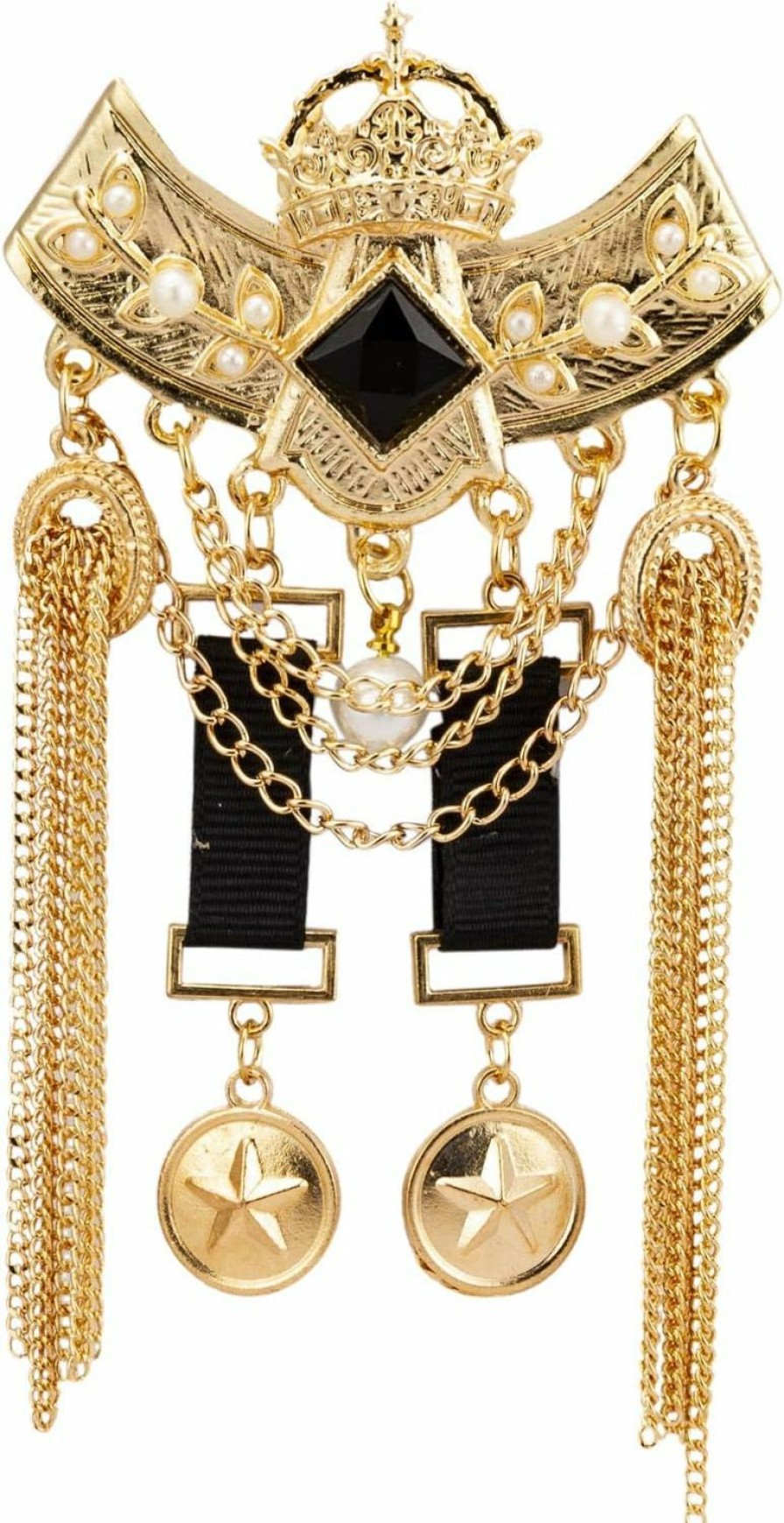 Knighthood Knighthood Gold Crown Black Stone Honorary Stars And Hanging Chain Detailing Brooch New