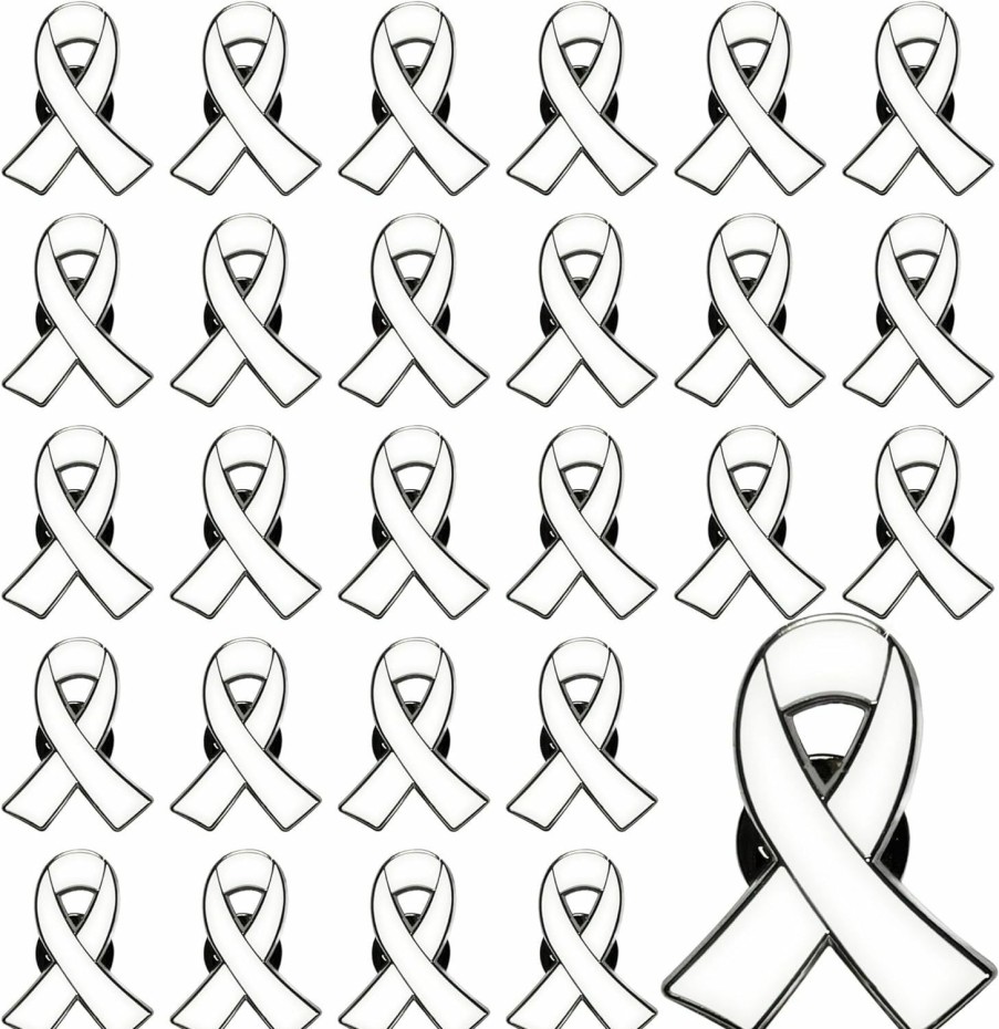 Joixy 25/50/100/200Pcs White Ribbon Pin White Ribbon Brooches Enamel Jewelry Pins Lung Cancer Bone Cancer Awareness Blindness Victims Of Terrorism And Adoption Awareness Pins Online