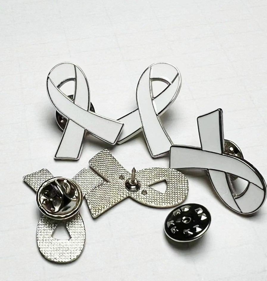 Joixy 25/50/100/200Pcs White Ribbon Pin White Ribbon Brooches Enamel Jewelry Pins Lung Cancer Bone Cancer Awareness Blindness Victims Of Terrorism And Adoption Awareness Pins Online